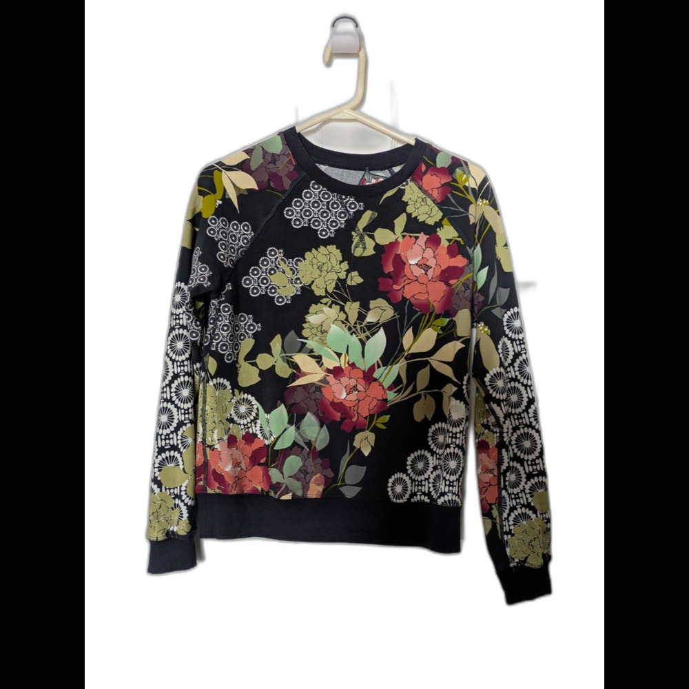 Johnny Was XXS Women's Floral Embroidered Pullover Sweatshirt Black Multicolor